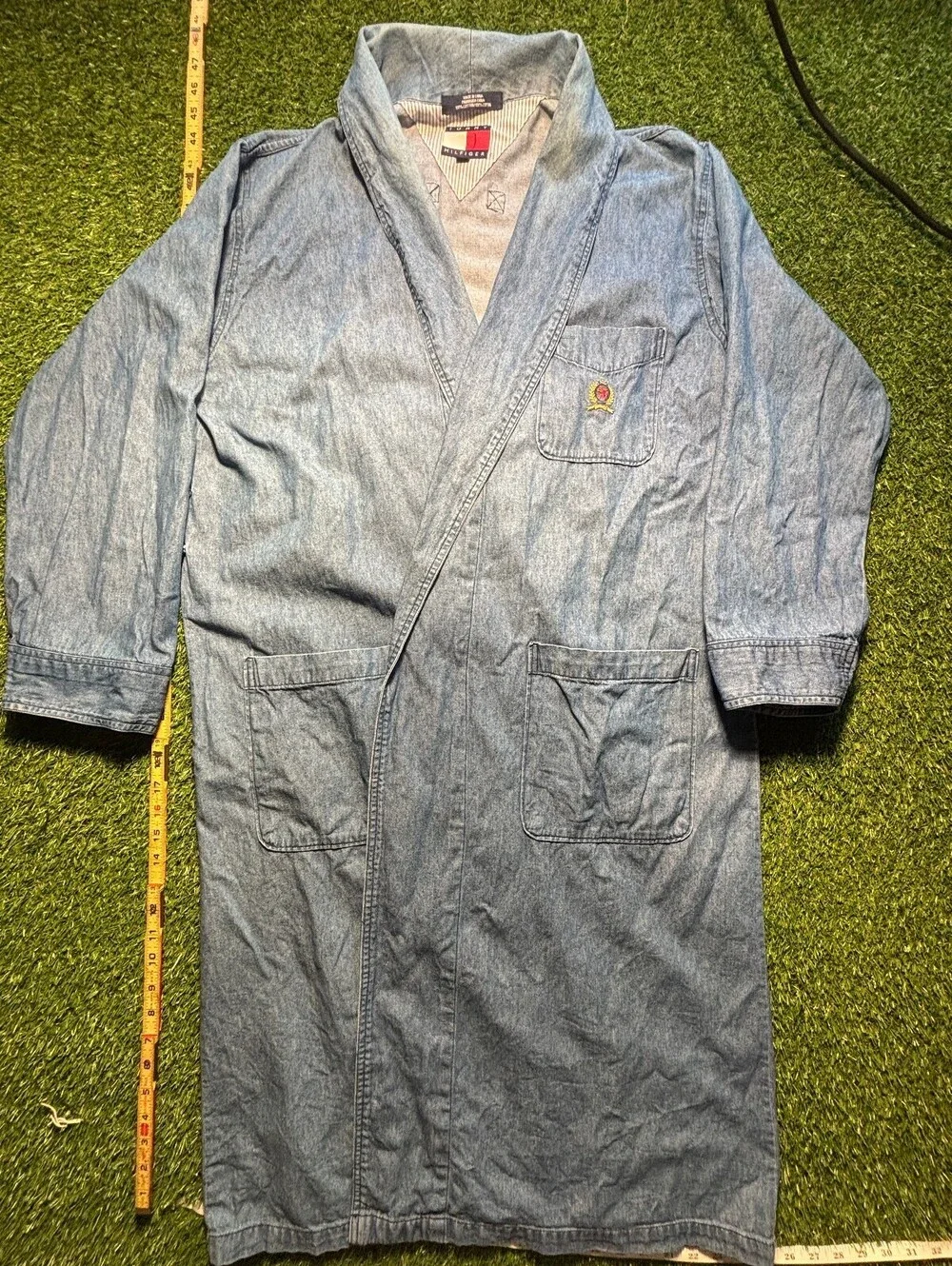 90s Tommy Hilfiger chambray wrap denim robe